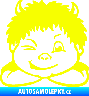 Samolepka Dítě v autě 055 pravá kluk čertík Fluorescentní žlutá