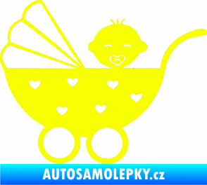 Samolepka Dítě v autě 070 levá kočárek s miminkem Fluorescentní žlutá