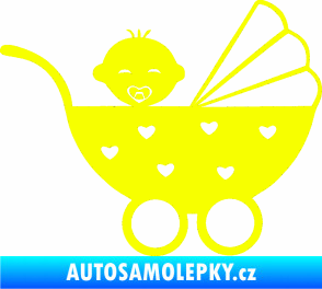 Samolepka Dítě v autě 070 pravá kočárek s miminkem Fluorescentní žlutá