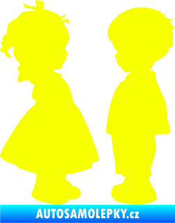 Samolepka Dítě v autě 071 levá holčička s chlapečkem sourozenci Fluorescentní žlutá