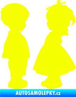 Samolepka Dítě v autě 071 pravá holčička s chlapečkem sourozenci Fluorescentní žlutá