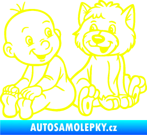 Samolepka Dítě v autě 087 levá chlapeček s pejskem Fluorescentní žlutá