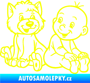 Samolepka Dítě v autě 087 pravá chlapeček s pejskem Fluorescentní žlutá