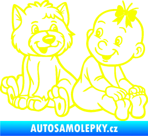 Samolepka Dítě v autě 095 pravá holčička s pejskem Fluorescentní žlutá