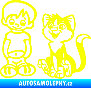 Samolepka Dítě v autě 097 levá kluk a kočka Fluorescentní žlutá
