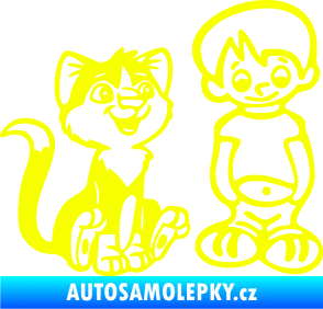 Samolepka Dítě v autě 097 pravá kluk a kočka Fluorescentní žlutá