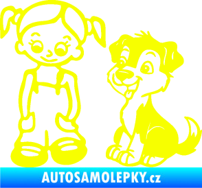 Samolepka Dítě v autě 099 levá holčička a pes Fluorescentní žlutá