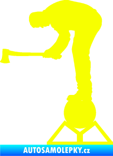 Samolepka Dřevorubec 004 levá sekera Fluorescentní žlutá