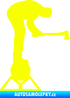 Samolepka Dřevorubec 004 pravá sekera Fluorescentní žlutá