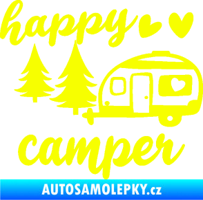 Samolepka Happy camper levá cestování Fluorescentní žlutá