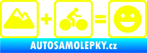 Samolepka Hory + kolo = veselý smajlík cyklista na horách Fluorescentní žlutá
