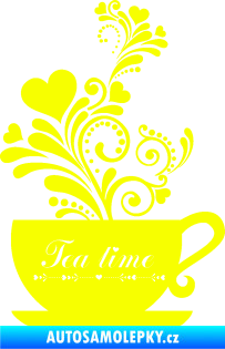 Samolepka Interiér 017 čas na čaj, hrníček s kytičkami Fluorescentní žlutá