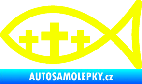 Samolepka Jesus rybička 005 tři kříže křesťanský symbol Fluorescentní žlutá