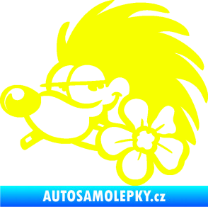 Samolepka Ježek 003 levá s květinou Fluorescentní žlutá