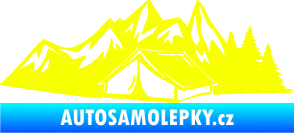 Samolepka Kempování 002 levá stan a hory Fluorescentní žlutá