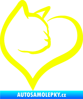 Samolepka Kočka 027 pravá v srdíčku Fluorescentní žlutá