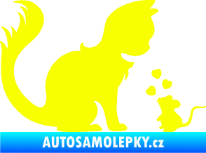 Samolepka Kočka s myší 002 pravá Fluorescentní žlutá
