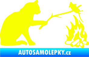 Samolepka Kočka s myší pravá Fluorescentní žlutá