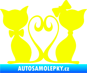 Samolepka Kočky love 002 levá spletené ocásky Fluorescentní žlutá