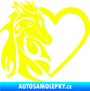 Samolepka Koník love 001 levá hříbátko v srdíčku Fluorescentní žlutá