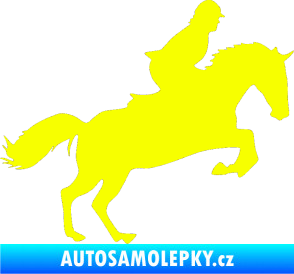 Samolepka Kůň 014 pravá skok s jezdcem Fluorescentní žlutá