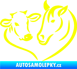 Samolepka Kůň s kravičkou v srdíčku pravá láska ke zvířatům Fluorescentní žlutá