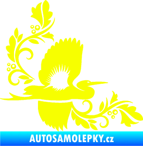 Samolepka Květina dekor 004 pravá s ptáčkem Fluorescentní žlutá