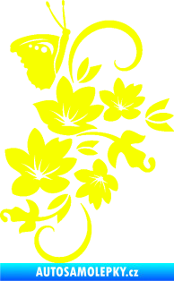 Samolepka Květina dekor 005 pravá s motýlkem Fluorescentní žlutá