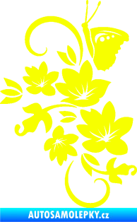 Samolepka Květina dekor 005 levá s motýlkem Fluorescentní žlutá