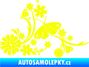 Samolepka Květina dekor 007 levá motýl s květy Fluorescentní žlutá
