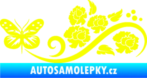 Samolepka Květina dekor 015 levá s motýlem Fluorescentní žlutá