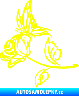 Samolepka Květina dekor 030 levá růže s motýlkem Fluorescentní žlutá