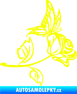 Samolepka Květina dekor 030 pravá růže s motýlkem Fluorescentní žlutá