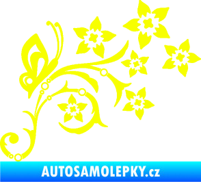 Samolepka Květina dekor 047 pravá s motýlem Fluorescentní žlutá