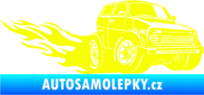 Samolepka Lada auto s plameny pravá Fluorescentní žlutá