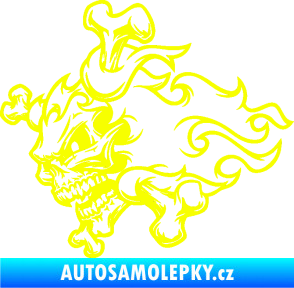 Samolepka Lebka 022 levá kosti v plamenech Fluorescentní žlutá