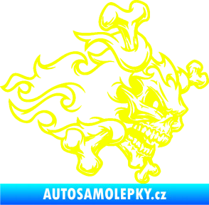 Samolepka Lebka 022 pravá kosti v plamenech Fluorescentní žlutá