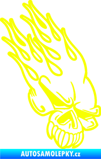 Samolepka Lebka 041 pravá v plamenech Fluorescentní žlutá