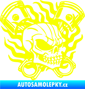 Samolepka Lebka 048 pravá písty a plameny Fluorescentní žlutá