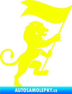 Samolepka Lev heraldika 005 pravá s praporem Fluorescentní žlutá
