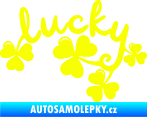 Samolepka Lucky nápis štěstí se čtyřlístky Fluorescentní žlutá