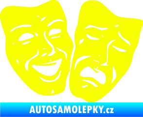 Samolepka Masky tváře 001 pravá veselý a smutný Fluorescentní žlutá