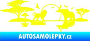 Samolepka Motiv Afrika levá -  zvířata u vody Fluorescentní žlutá
