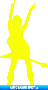 Samolepka Music 016 pravá rockerka s kytarou Fluorescentní žlutá