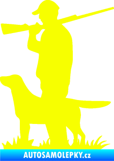 Samolepka Myslivec 005 levá se psem na lovu Fluorescentní žlutá