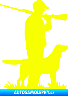 Samolepka Myslivec 005 pravá se psem na lovu Fluorescentní žlutá
