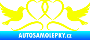 Samolepka Novomanželé 002 holubičky se srdíčky Fluorescentní žlutá