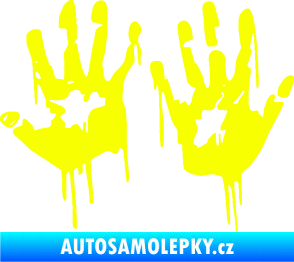 Samolepka Otisk rukou 001 levá krvavý Fluorescentní žlutá