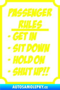 Samolepka Passenger rules nápis pravidla pro cestující Fluorescentní žlutá