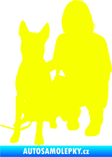 Samolepka Pes 083 levá Německý ovčák s pánem Fluorescentní žlutá